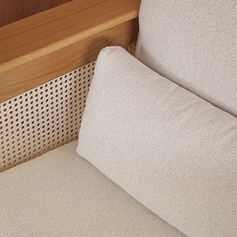 Solid Wood Sofa Square Arm Sofa with Loose Back in Natural Frame