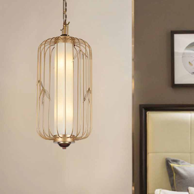 Birdcage comedor de comedor iluminación clásica metal elegante 2 luces 2 luces doradas luz de techo colgante