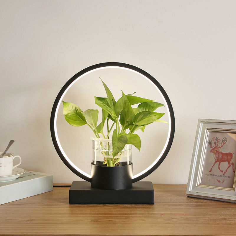 Lampada notturna a forma di anello in alluminio Luce a led decorativa con tazza di vetro trasparente