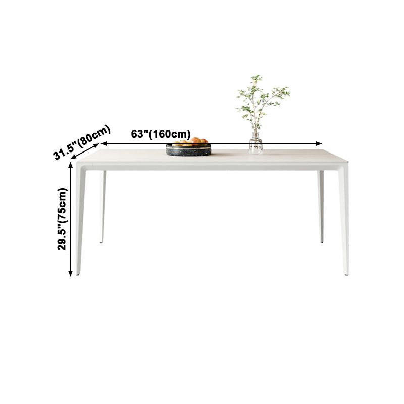 Mesa de comedor rectangular de simplicidad Mesa de piedra sinterizada con 4 piernas blancas