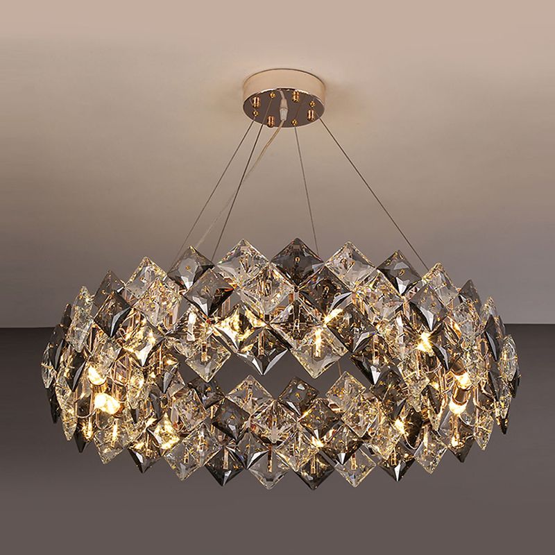 Contemporary Style Wheel Shape Pendant Chandeliers Crystal Chandelier Lights in Grey