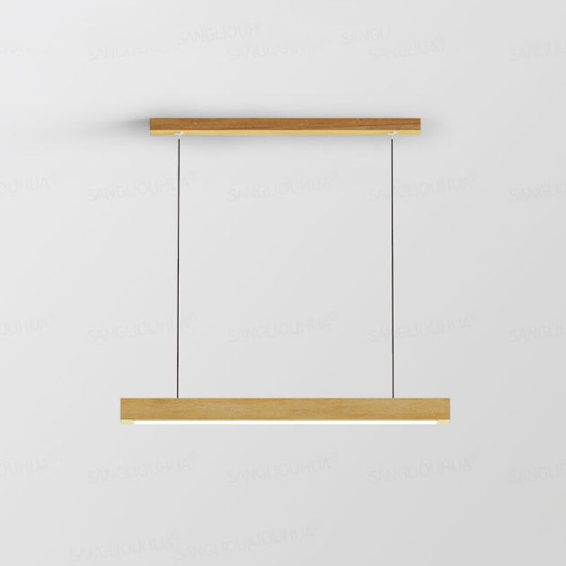 1 Light Linear Pendant Light Fixture Contemporary Metal Hanging Light in Brown