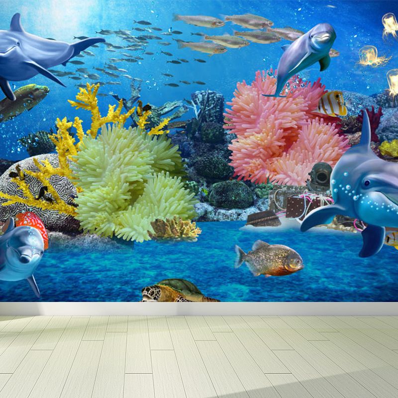 Large Underwater Wall Mural Blue Non-Woven Material Wall Decor, Washable, Custom Print