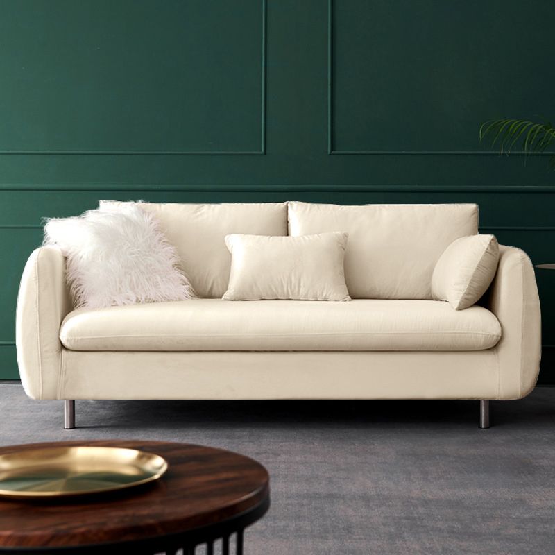 Contemporary Standard Sofa Square Arm Settee Couch with 2 Pillows