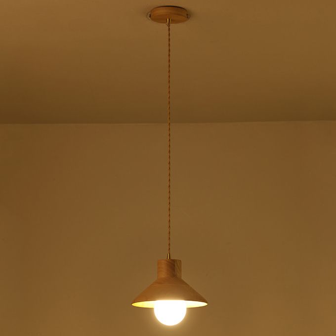 Wood Cone Pendant Lamp Contemporary Style Hanging Light for Dining Room