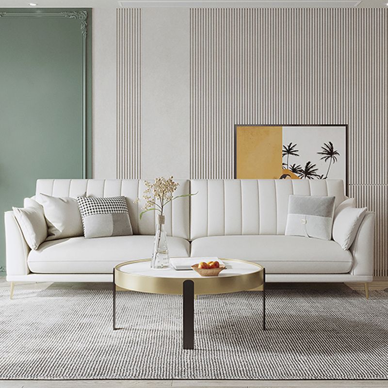 Contemporary Channel Back Faux Leather Sloped Arms Sofa/Sectionals,Ivory