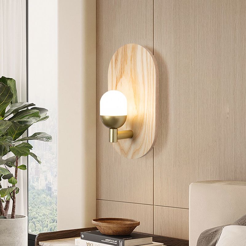 Wood Oval Shape Wall Sconce Modern Style 1 Light Wall Light Fixture in Brown