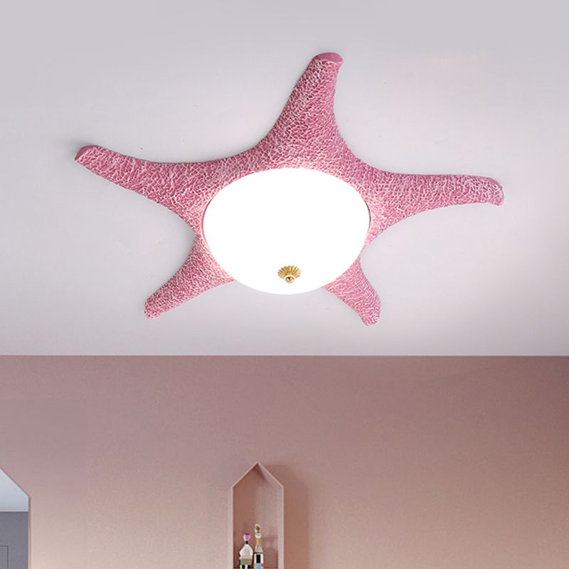 Resin Starfish Flush Lighting Children Style LED Ceiling Mount Light Fixture in Pink/Yellow/Blue, Warm/White Light