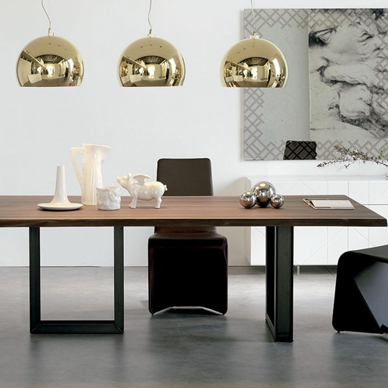 Metal Industrial Rectangle Dining Table Pine Wood Top Table with Sled Base