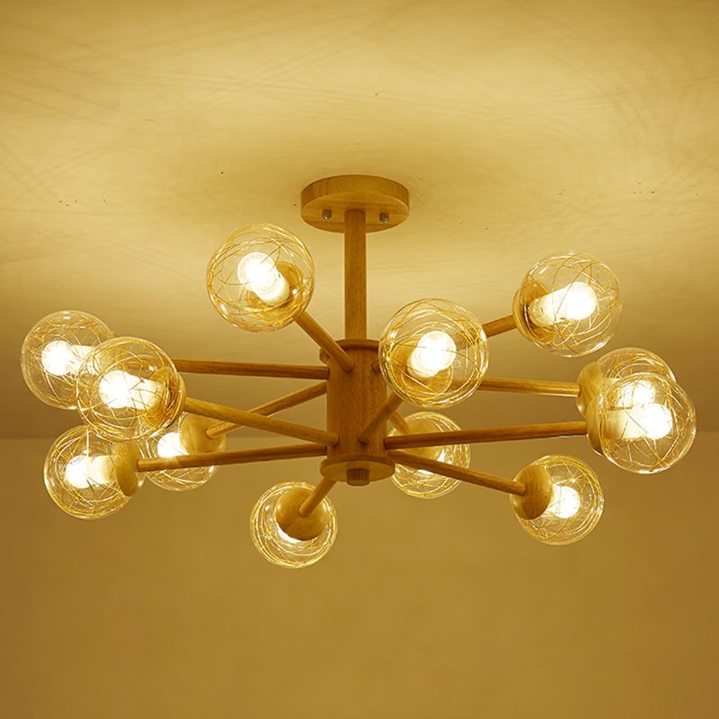 Bolas Luz de colgante de lámpara Estilo minimalista Luz de techo de sala de estar de madera