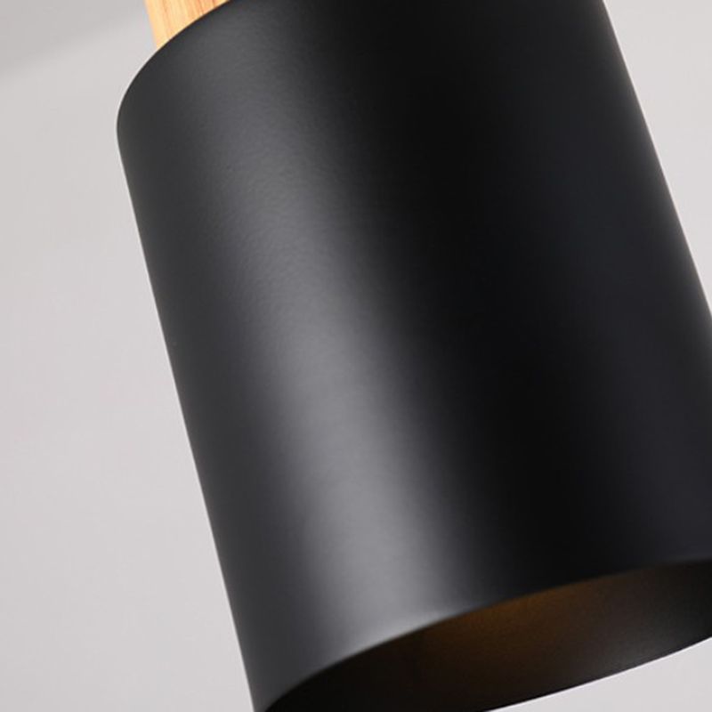 Modern Concise Single Pendant Light Wooden Cylindroid Macaron Hanging Lamp with Wrought Iron Shade