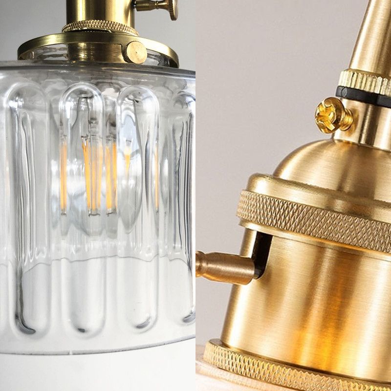 Luz de colgante de forma de tambor 1 cabeza lámpara colgante de vidrio estriado con estilo moderno para la galería