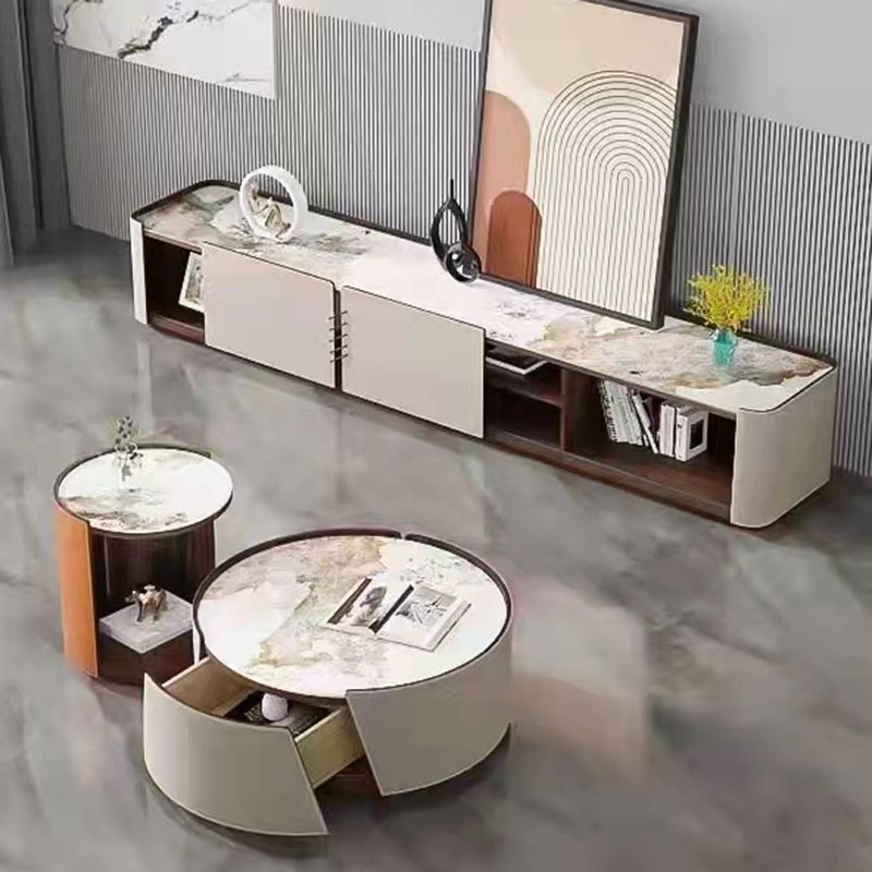 Modern Drum-shaped Base Design Wood with Storage Space Coffee Table