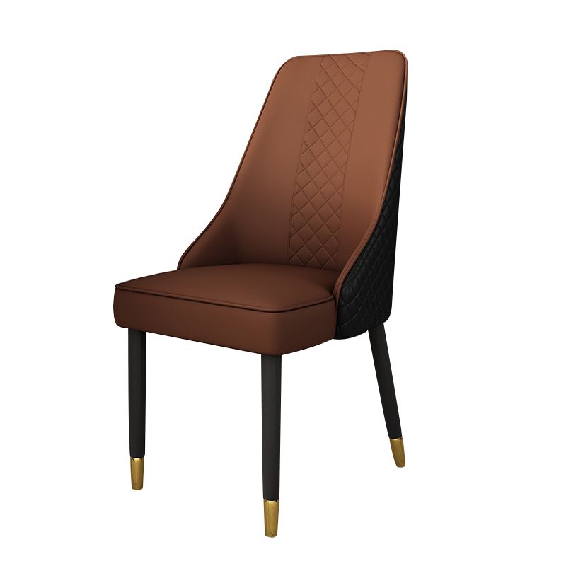 Scandinavian Style Leather Dining Chairs for Kitchen Armless Solid Back Chair