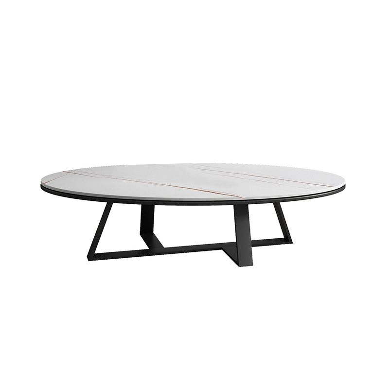 Frame Base Coffee Table Glam Elliptical Stone Top Cocktail Table