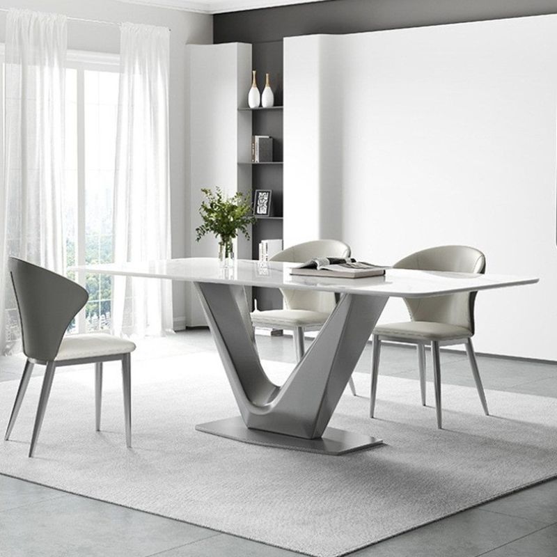 Modern Style Dinette Table Rectangle Stone Dinner Table in White
