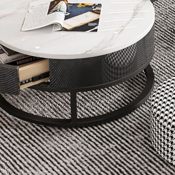Slate Coffee Cocktail Table Round Coffee Table Set with Drawer