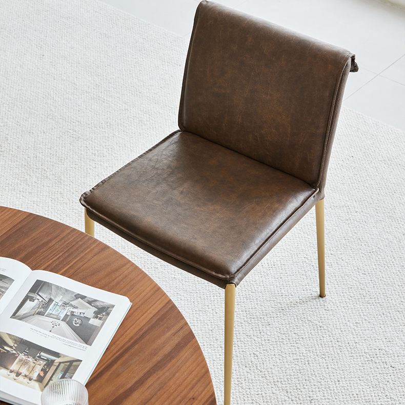 Indoor Leather Upholstered Dining Side Chair Metal Legs Dining Chair