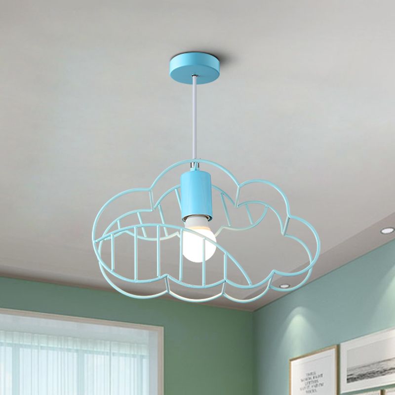 Creative Cloud Frame Metal Hanging Deckenleuchte Einer Glühbirne Anhänger Licht in Blau mit runden Conopy