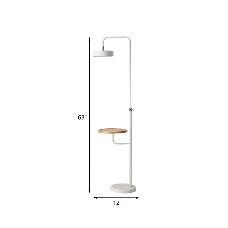 White Finish Circle Floor Desk Lamp Modernism LED Metal Standing Light with Marble Base