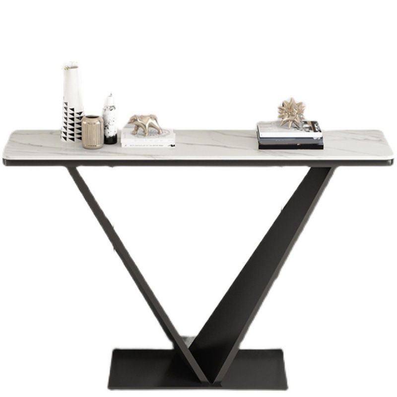 Contemporary Rectangle Console Table with Black Iron Pedestal Base for Hall