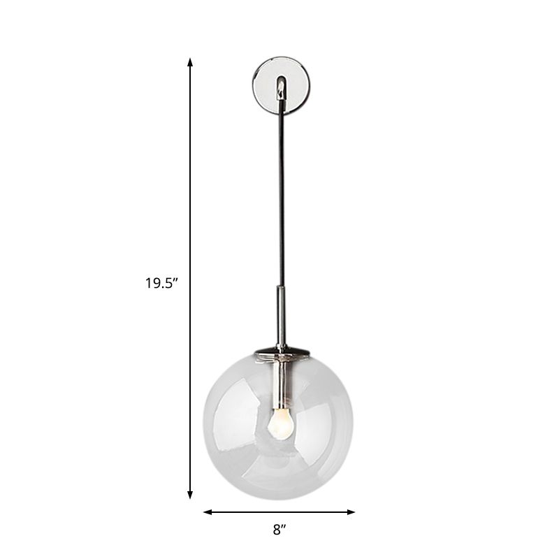 Round Clear Glass Wall Mounted Lamp Industrial Single Bulb Bedroom Vanity Sconce in Chrome/Brass/Black, 6"/8" Wide