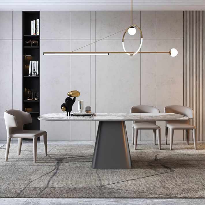 Minimalist Style Sintered Stone Dining Table with White Fixed Table and Pedestal Base for Home Use