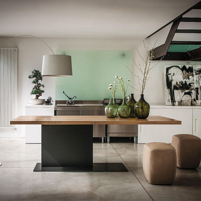 Industrial Pine Wood Table for Restaurant Rectangle Kitchen Table with Pedestal Base