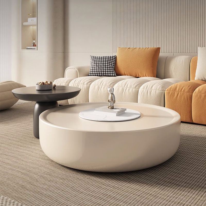 Drum Wood Coffee Cocktail Table with Storage Drawers Modern Round