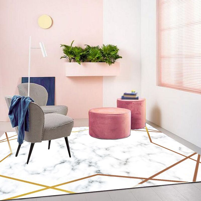 Stylish Marble Surface Pattern Rug White Novelty Rug Polyester Pet Friendly Washable Non-Slip Area Rug for Home