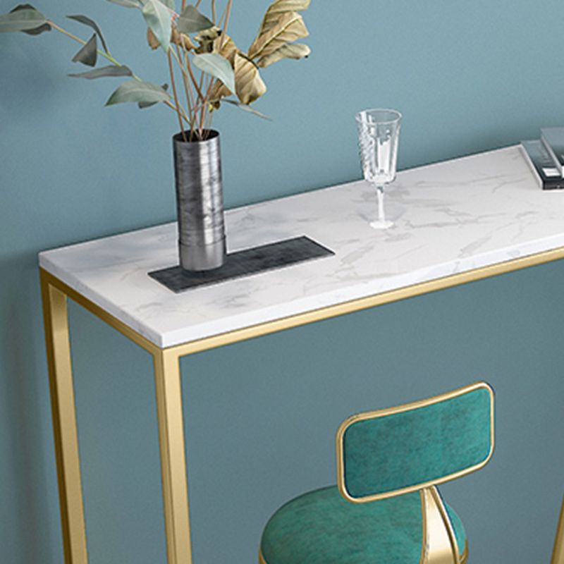 Stone Bar Dining Table Glam Rectangle Bar Table with Trestle Pedestal for Miik Tea Shop
