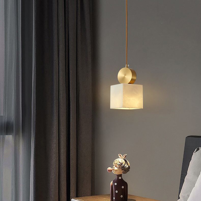 Brass Geometric Suspended Lighting Fixture Nordic 1-Light Faux Marble Pendant Light