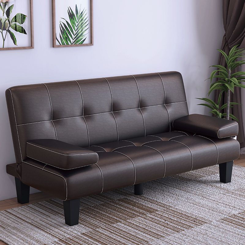 Contemporary Faux Leather and Velvet Reclining Convertible Settee Couch