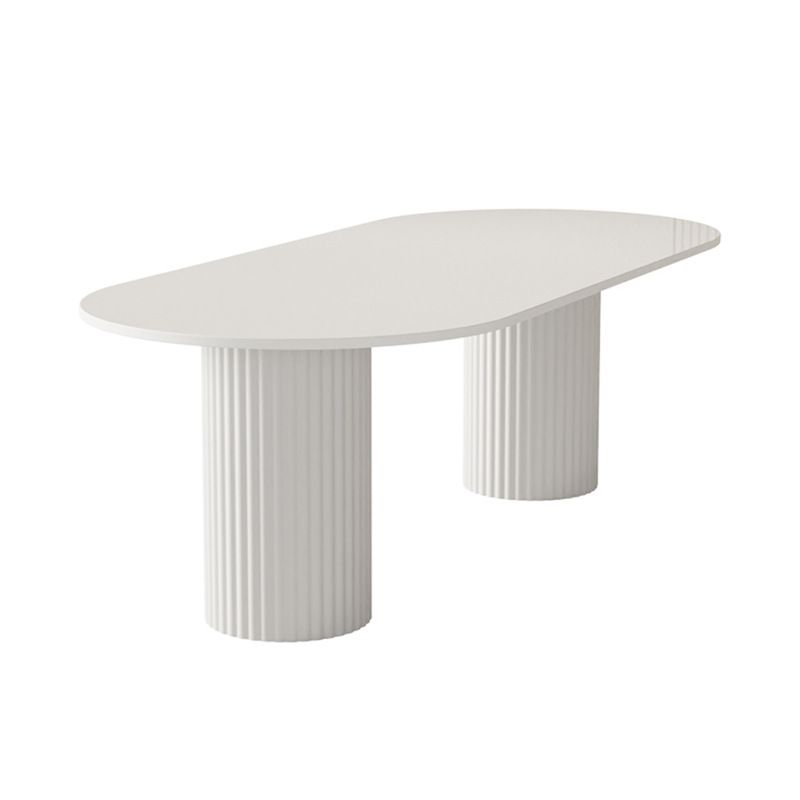Oval Sintered Stone Dining Table Modern White Furniture with Double Pedestal for Home