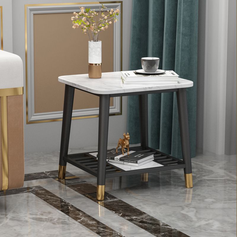Rectangle Slate Top Side Table 21.65" Tall Metal 4 Legs End Table with Shelf