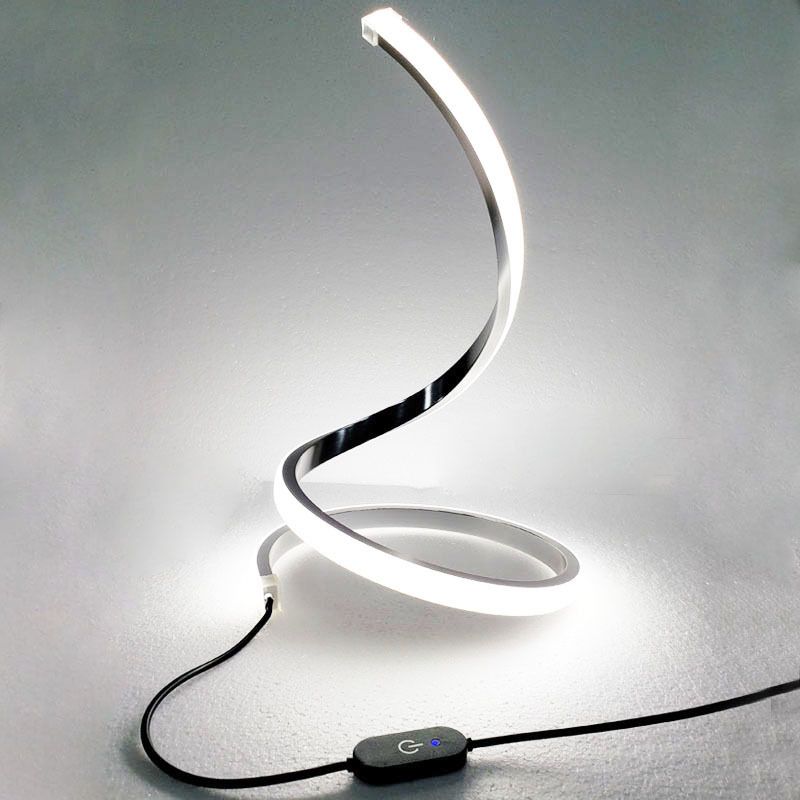 1-Light Curved Table Lamp Contemporary Metal Nightstand Lamps for Bedroom