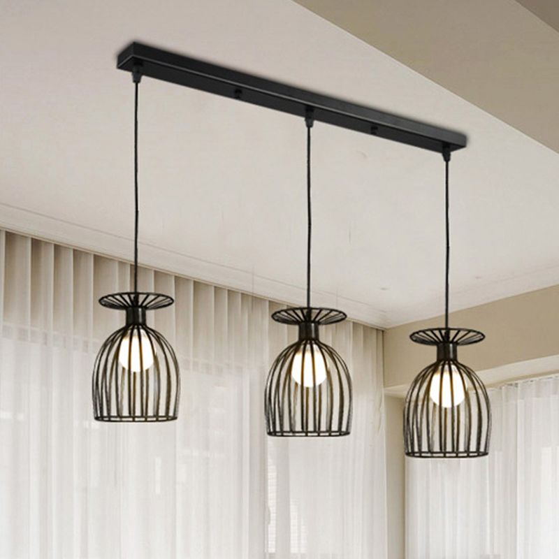 Weinglas Metallanhänger Leuchte mit Käfig Schatten Industrial 3 Leuchten Esszimmer Deckenleuchte in Schwarz/Weiß
