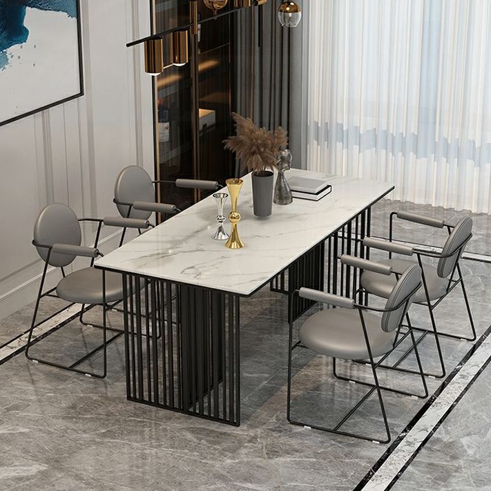 Luxury 1/5 Pieces Rectangle Dining Set Sintered Stone Dining Table with Leather Chairs