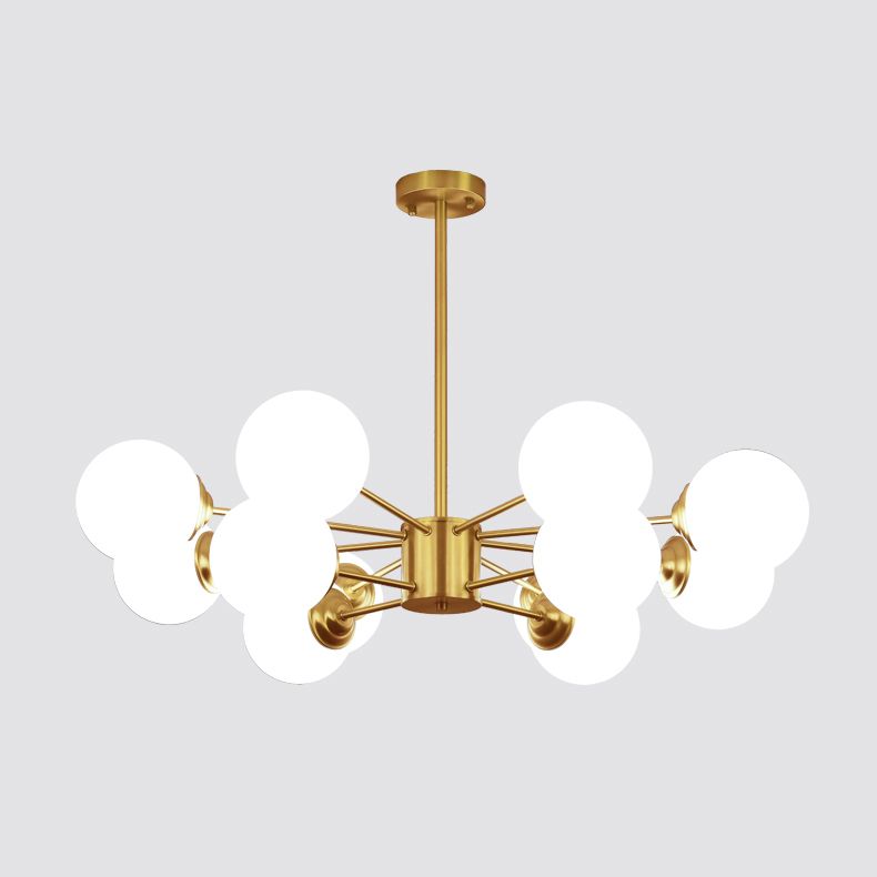 Gold Chandelier Lighting Fixtures Designer Style Multi-Head Suspension Light with White Glass Shade