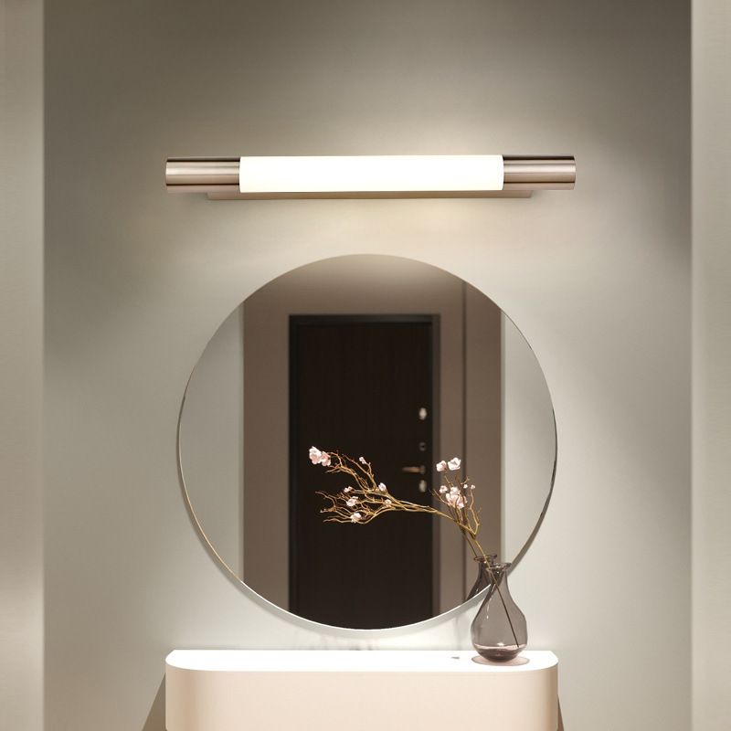 1 Light Metal Linear Wall Lighting Modern Style Mirror Wall Mount Light Fixture in Nickel