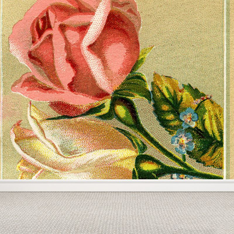 Contemporary Style Girls Mural Wallpaper Blooming Floral Printed Pink Wall Covering