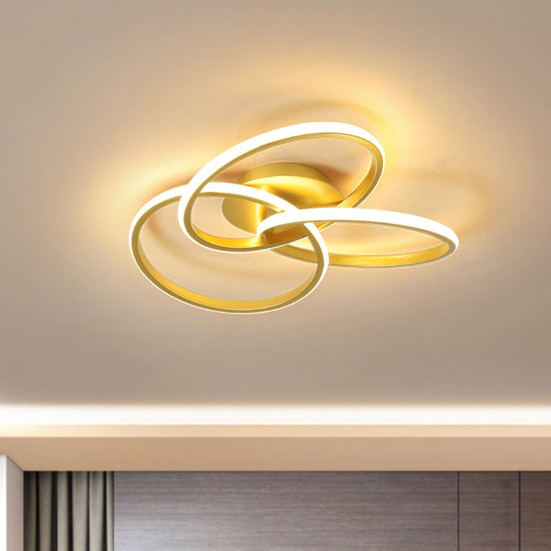 16.5"/20.5" W 3-Ring Semi Flush Nordic Style Metallic Black/Gold LED Close to Ceiling Lighting, Warm/White Light