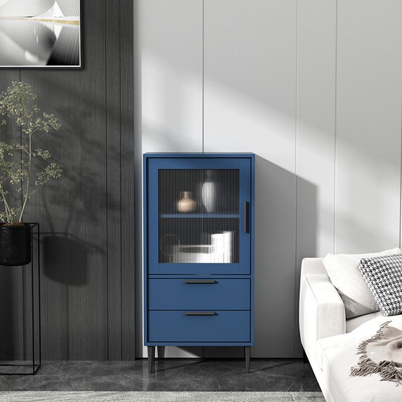 Modern Wooden Accent Cabinet with Glass 1-Door and 2 Drawers
