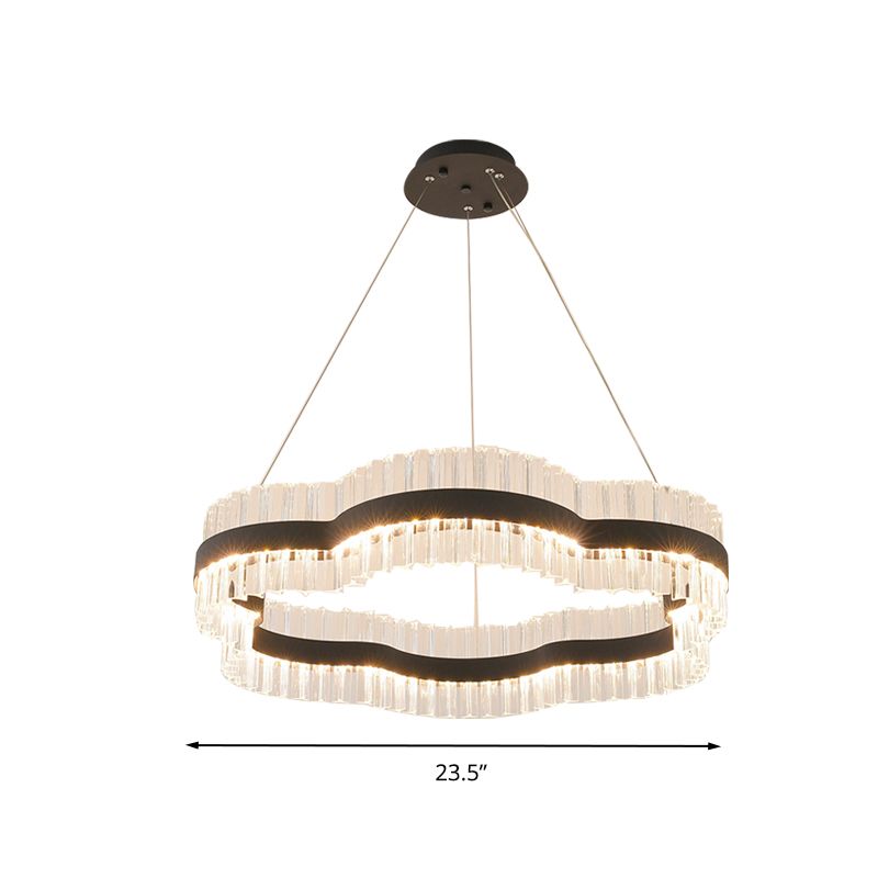 1/2 Ebenen Blumen Wohnzimmer Deckendecke Kristall Kristall 23,5 "/31,5" breites LED -minimalistisches hängendes Lichtkit in Schwarz/Gold