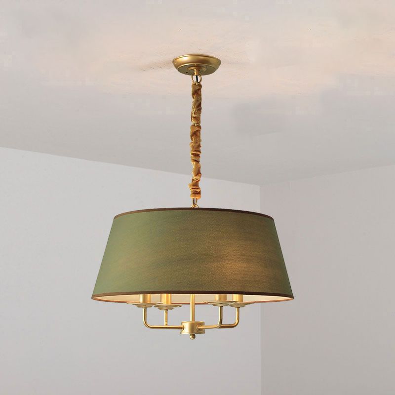 Vintage Empire Shade Chandelier Pendant Light 4 Heads Fabric Hanging Light for Bedroom