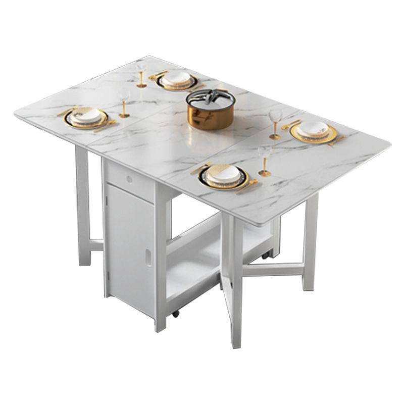 Mesa de comedor blanca de estilo moderno Mesa de comedor rectangular de piedra sinterizada con hojas abatibles
