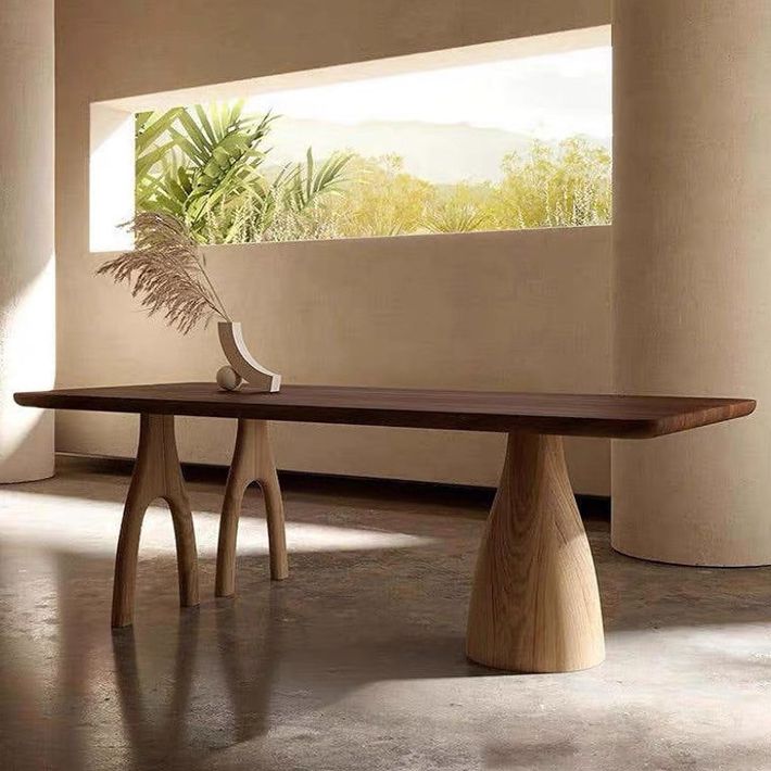 Minimalist Brown Kitchen Dining Table Solid Wood Rectangle Dining Table with Multi Legs Base
