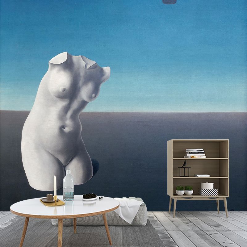 Large Nude Painting Wall Murals Surreal Cool Hot Air Balloon Trip Wall Decor in Blue-White