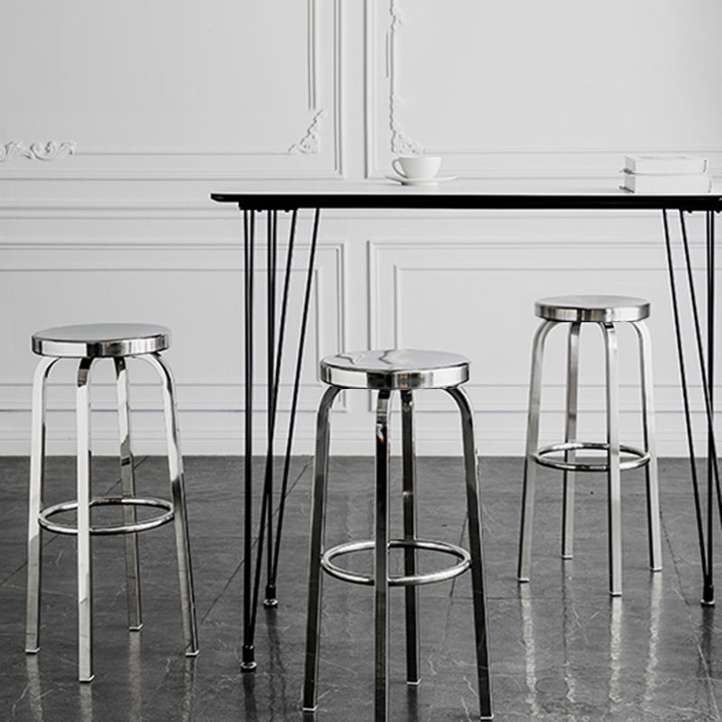 Round Metal Counter Bar Stool Modern Silver Footrest Counter-height Stool