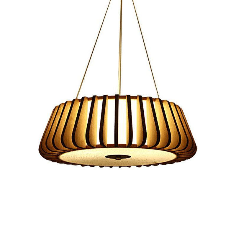 Tapered Drum Chandelier Pendant Light Contemporary 3 Bulbs Living Room Hanging Light in Wood
